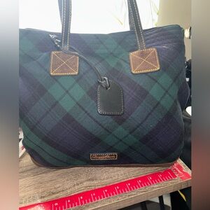 Dooney and Bourke Large Shoulder Bag Tartan Plaid Wool Leather Suede